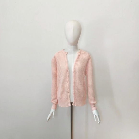Simpsons Canadian Vintage Baby Pink 70s Pointelle Knit Button-Up Cardigan - Picture 2 of 4